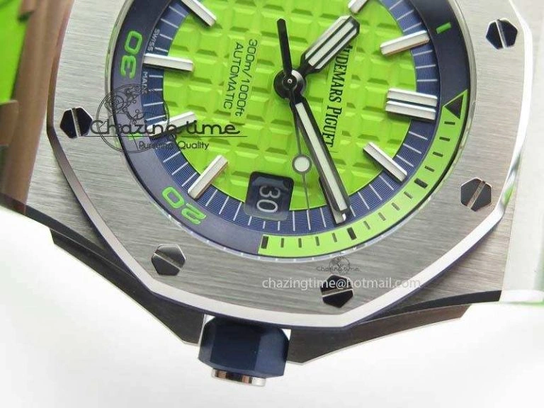 Royal Oak Offshore Diver 2017 Green 15710 JF 1:1 Best Edition On XS Rubber Strap A3120 (Free Rubber Strap) Practical 5027