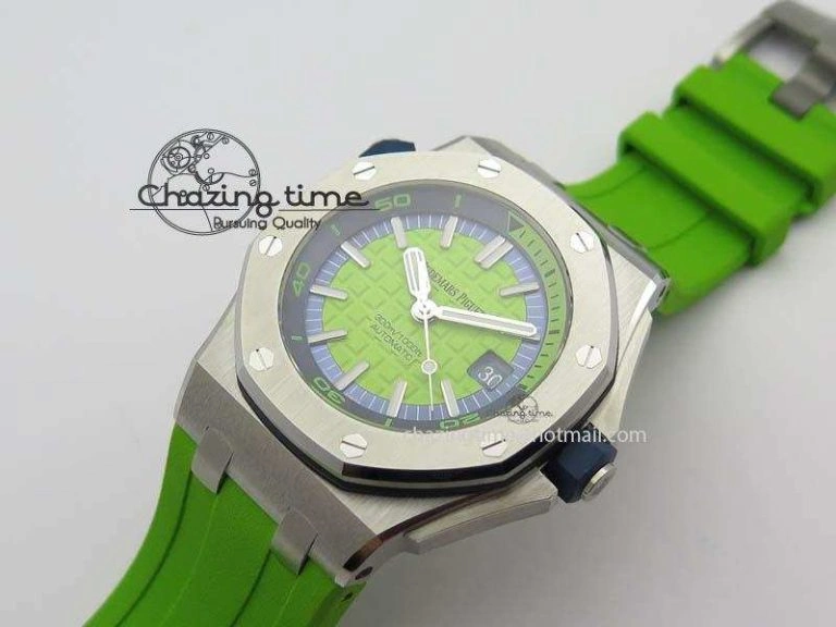 Royal Oak Offshore Diver 2017 Green 15710 JF 1:1 Best Edition On XS Rubber Strap A3120 (Free Rubber Strap) Practical 5027