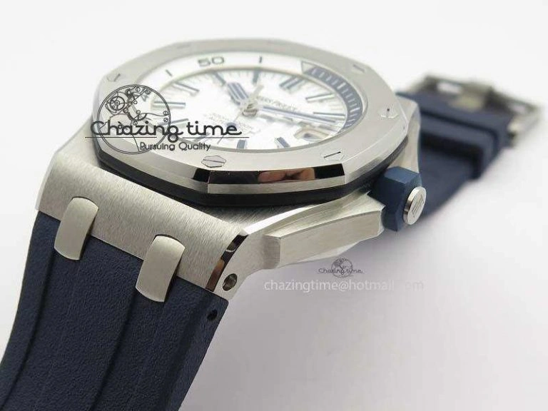 WeatherProof Royal Oak Offshore Diver 2017 White 15710 JF 1:1 Best Edition On Blue Rubber Strap A3120 (Free XS Rubber Strap) 5028