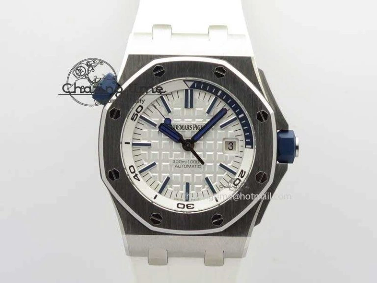 Effortless Royal Oak Offshore Diver 2017 White 15710 JF 1:1 Best Edition On XS Rubber Strap A3120 (Free Rubber Strap) 5030