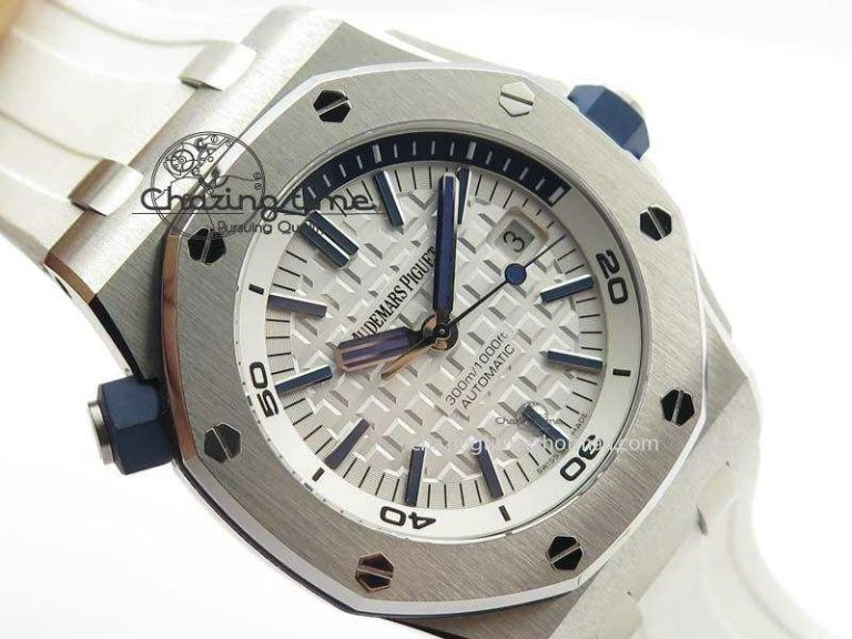 Effortless Royal Oak Offshore Diver 2017 White 15710 JF 1:1 Best Edition On XS Rubber Strap A3120 (Free Rubber Strap) 5030