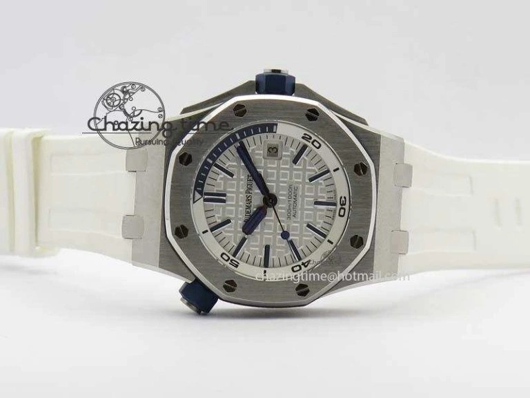 Effortless Royal Oak Offshore Diver 2017 White 15710 JF 1:1 Best Edition On XS Rubber Strap A3120 (Free Rubber Strap) 5030