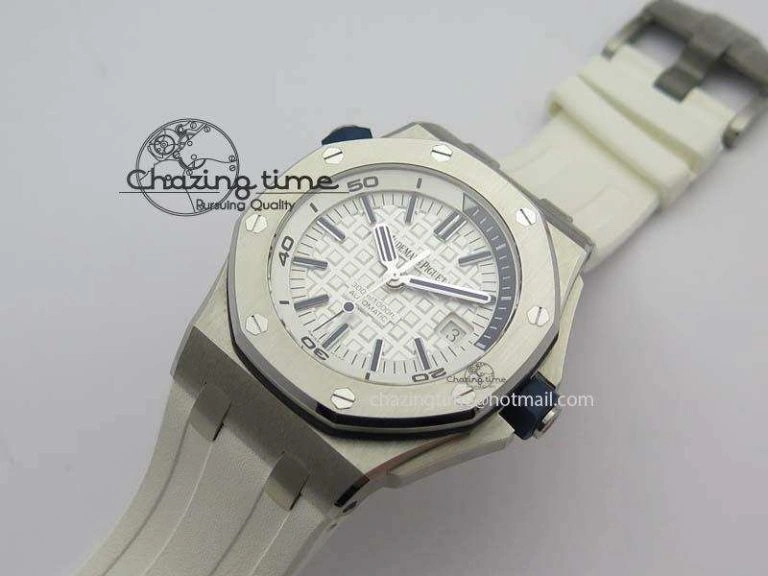 Effortless Royal Oak Offshore Diver 2017 White 15710 JF 1:1 Best Edition On XS Rubber Strap A3120 (Free Rubber Strap) 5030