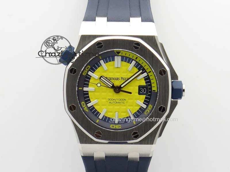 FreshLook Royal Oak Offshore Diver 2017 Yellow 15710 JF 1:1 Best Edition On Blue Rubber Strap A3120 (Free XS Rubber Strap) 5024