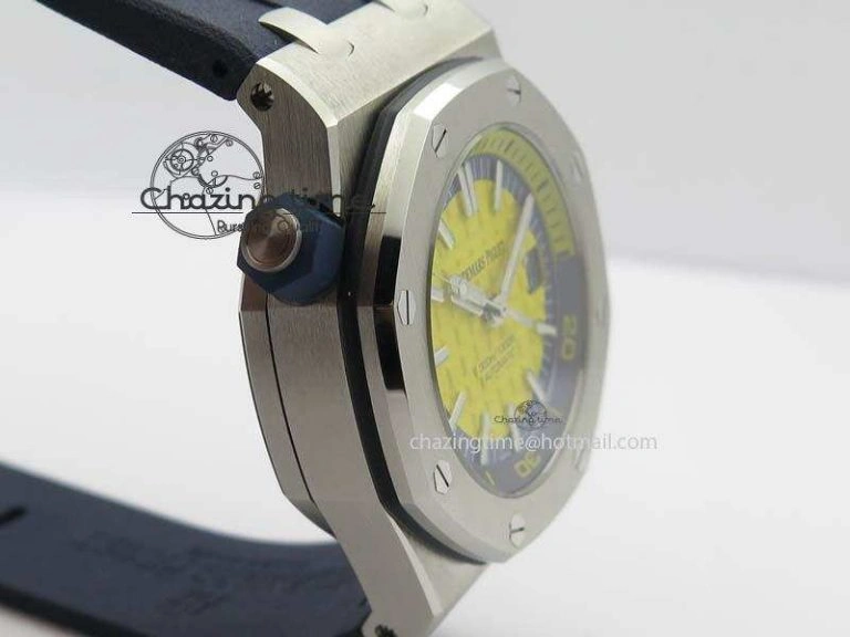 FreshLook Royal Oak Offshore Diver 2017 Yellow 15710 JF 1:1 Best Edition On Blue Rubber Strap A3120 (Free XS Rubber Strap) 5024