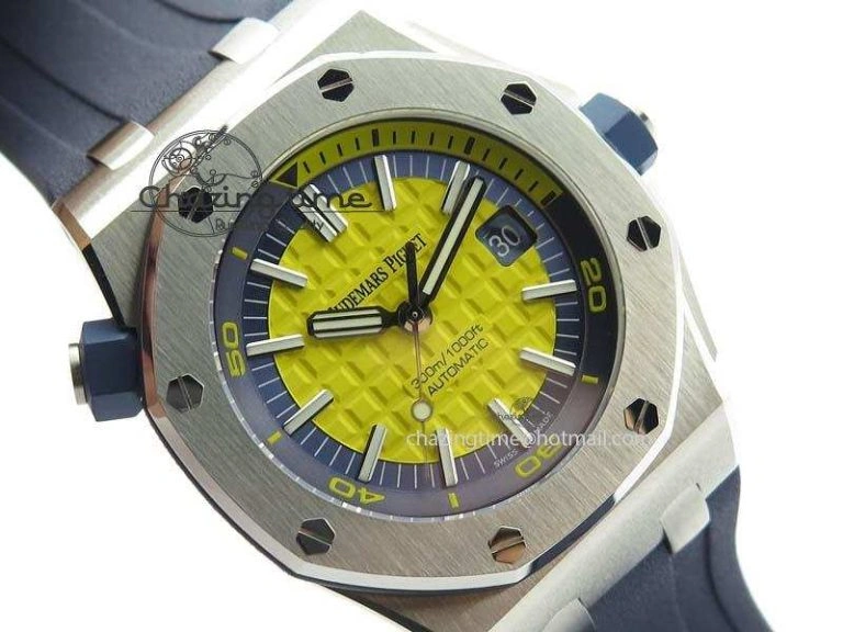 FreshLook Royal Oak Offshore Diver 2017 Yellow 15710 JF 1:1 Best Edition On Blue Rubber Strap A3120 (Free XS Rubber Strap) 5024