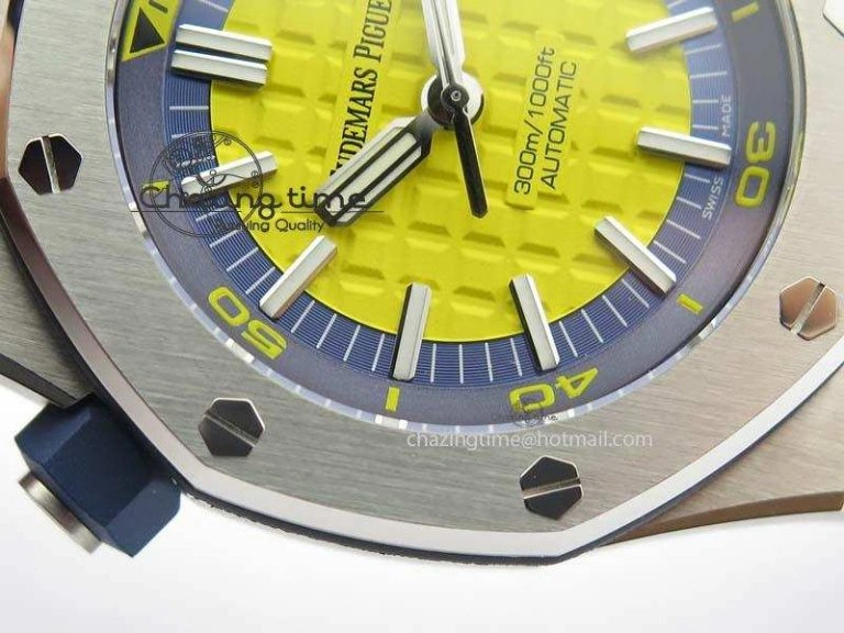 FreshLook Royal Oak Offshore Diver 2017 Yellow 15710 JF 1:1 Best Edition On Blue Rubber Strap A3120 (Free XS Rubber Strap) 5024