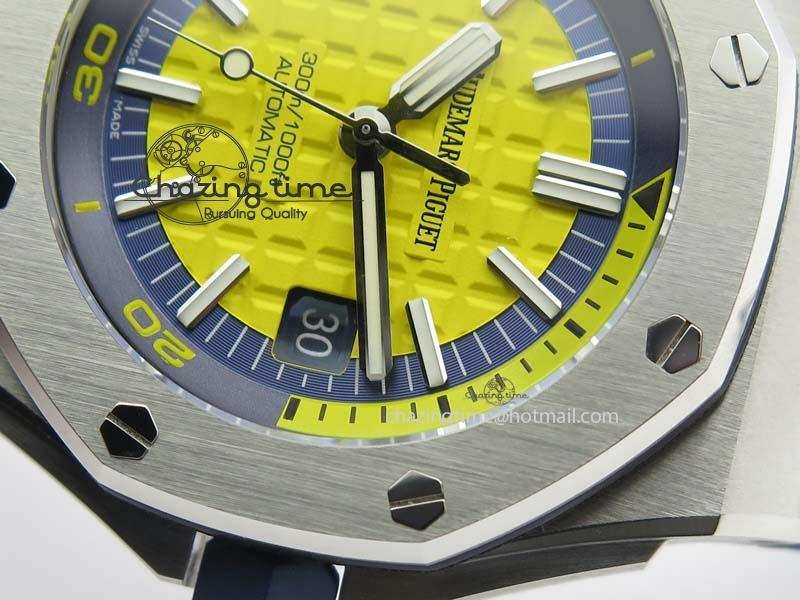FreshLook Royal Oak Offshore Diver 2017 Yellow 15710 JF 1:1 Best Edition On Blue Rubber Strap A3120 (Free XS Rubber Strap) 5024