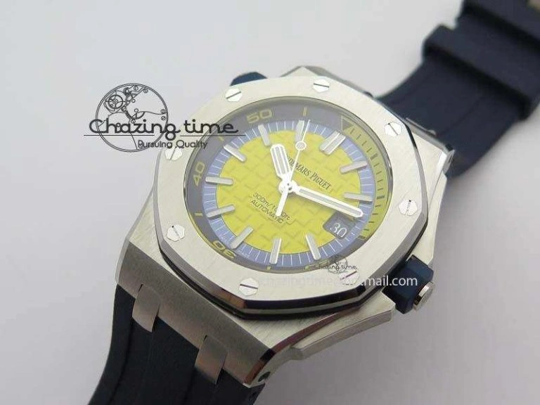 FreshLook Royal Oak Offshore Diver 2017 Yellow 15710 JF 1:1 Best Edition On Blue Rubber Strap A3120 (Free XS Rubber Strap) 5024