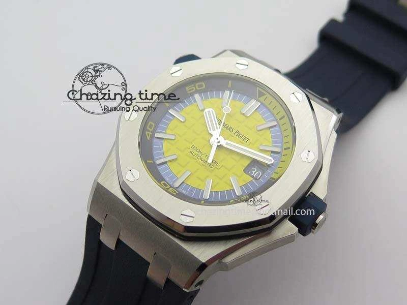 FreshLook Royal Oak Offshore Diver 2017 Yellow 15710 JF 1:1 Best Edition On Blue Rubber Strap A3120 (Free XS Rubber Strap) 5024