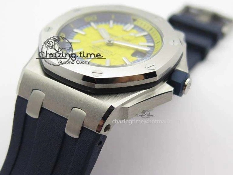 FreshLook Royal Oak Offshore Diver 2017 Yellow 15710 JF 1:1 Best Edition On Blue Rubber Strap A3120 (Free XS Rubber Strap) 5024