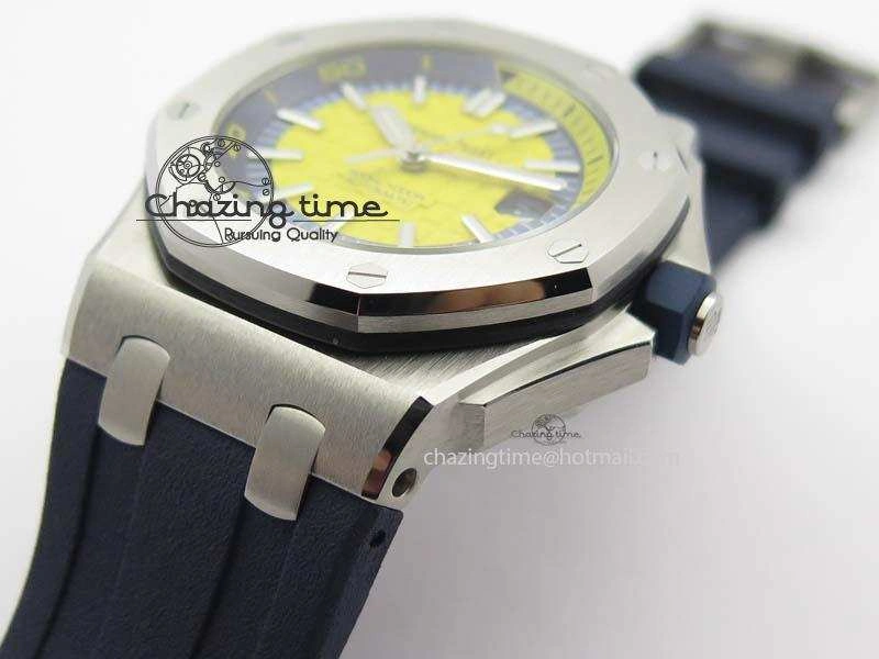 FreshLook Royal Oak Offshore Diver 2017 Yellow 15710 JF 1:1 Best Edition On Blue Rubber Strap A3120 (Free XS Rubber Strap) 5024