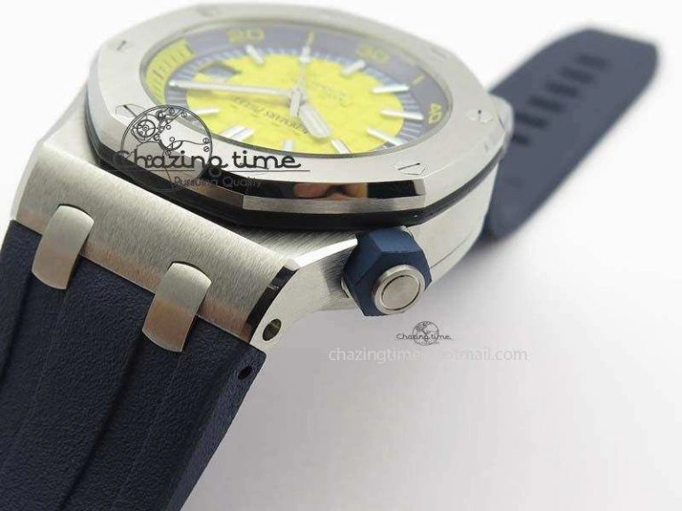 FreshLook Royal Oak Offshore Diver 2017 Yellow 15710 JF 1:1 Best Edition On Blue Rubber Strap A3120 (Free XS Rubber Strap) 5024