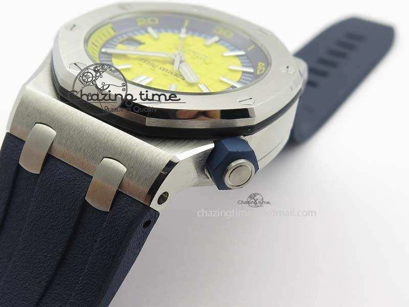 FreshLook Royal Oak Offshore Diver 2017 Yellow 15710 JF 1:1 Best Edition On Blue Rubber Strap A3120 (Free XS Rubber Strap) 5024