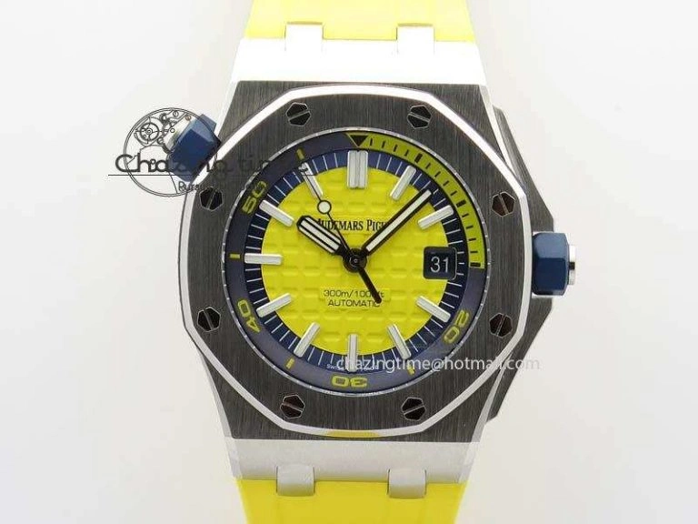 UrbanChic Royal Oak Offshore Diver 2017 Yellow 15710 JF 1:1 Best Edition On XS Rubber Strap A3120 (Free Rubber Strap) 5025