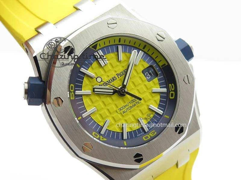 UrbanChic Royal Oak Offshore Diver 2017 Yellow 15710 JF 1:1 Best Edition On XS Rubber Strap A3120 (Free Rubber Strap) 5025