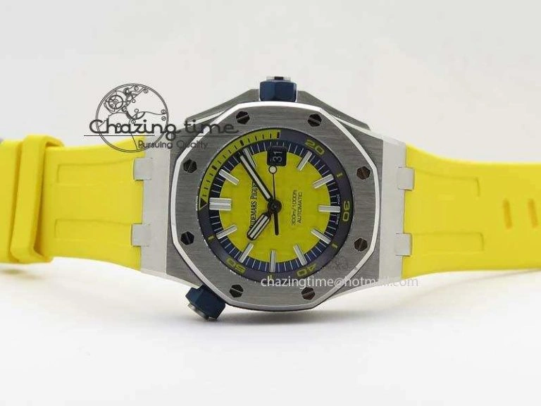 UrbanChic Royal Oak Offshore Diver 2017 Yellow 15710 JF 1:1 Best Edition On XS Rubber Strap A3120 (Free Rubber Strap) 5025