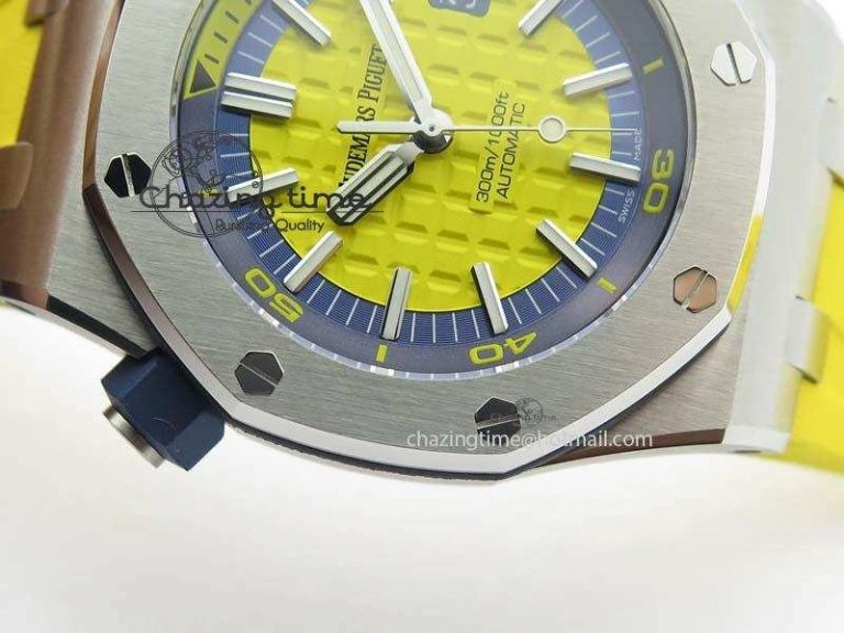 UrbanChic Royal Oak Offshore Diver 2017 Yellow 15710 JF 1:1 Best Edition On XS Rubber Strap A3120 (Free Rubber Strap) 5025