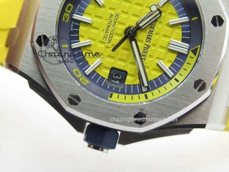UrbanChic Royal Oak Offshore Diver 2017 Yellow 15710 JF 1:1 Best Edition On XS Rubber Strap A3120 (Free Rubber Strap) 5025