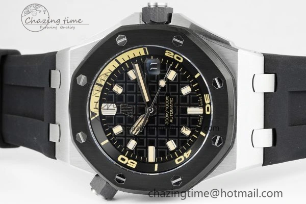 Royal Oak Offshore Diver Black Ceramic Bezel 15720 IPF Best Edition Black Dial on Black Rubber Strap A Flexible 4708