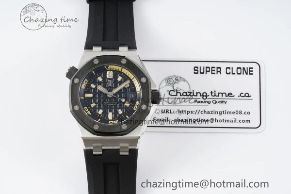 Royal Oak Offshore Diver Black Ceramic Bezel 15720 IPF Best Edition Black Dial on Black Rubber Strap A Flexible 4708