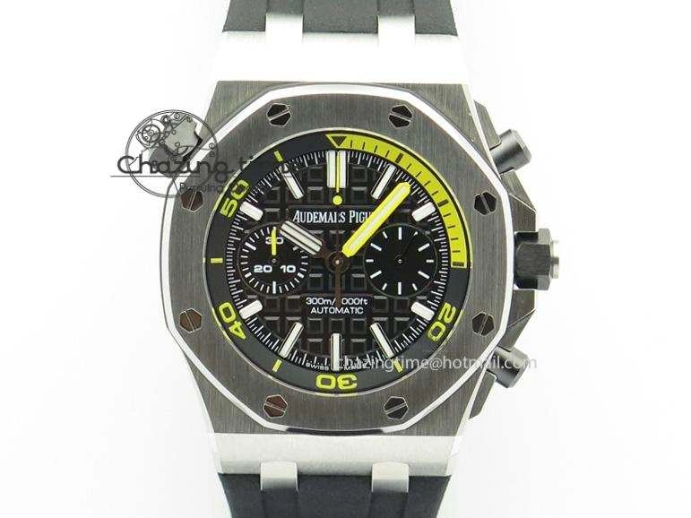 HighQuality Royal Oak Offshore Diver Chronograph Black JF Best Edition On Black Rubber Strap A 5073