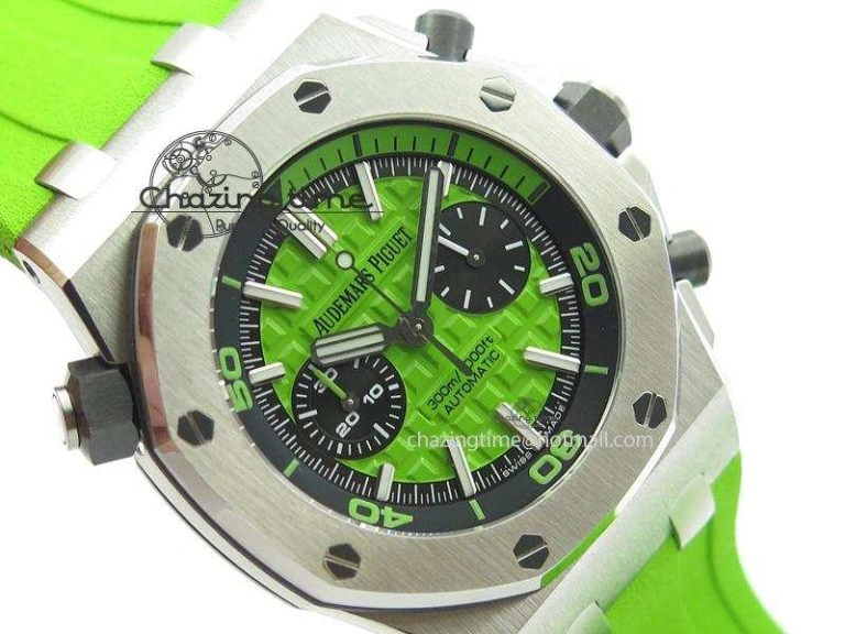 SportInspired Royal Oak Offshore Diver Chronograph Green JF Best Edition On Green Rubber Strap A 5083