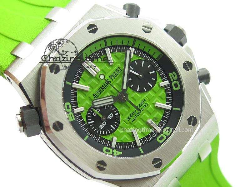 SportInspired Royal Oak Offshore Diver Chronograph Green JF Best Edition On Green Rubber Strap A 5083