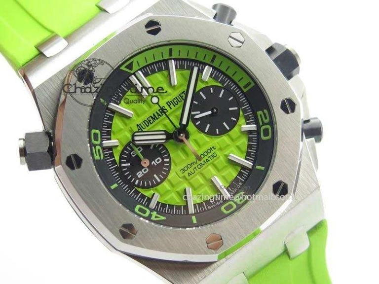 Royal Oak Offshore Diver Chronograph Green Noob Best Edition On Green Rubber Strap A TopPick 5064