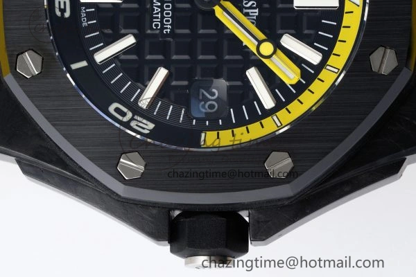 Royal Oak Offshore Diver Forged Carbon IPF Best Edition on Yellow Rubber Strap MIYOTA Trendy 4698