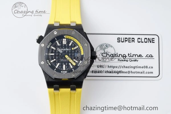 Royal Oak Offshore Diver Forged Carbon IPF Best Edition on Yellow Rubber Strap MIYOTA Trendy 4698