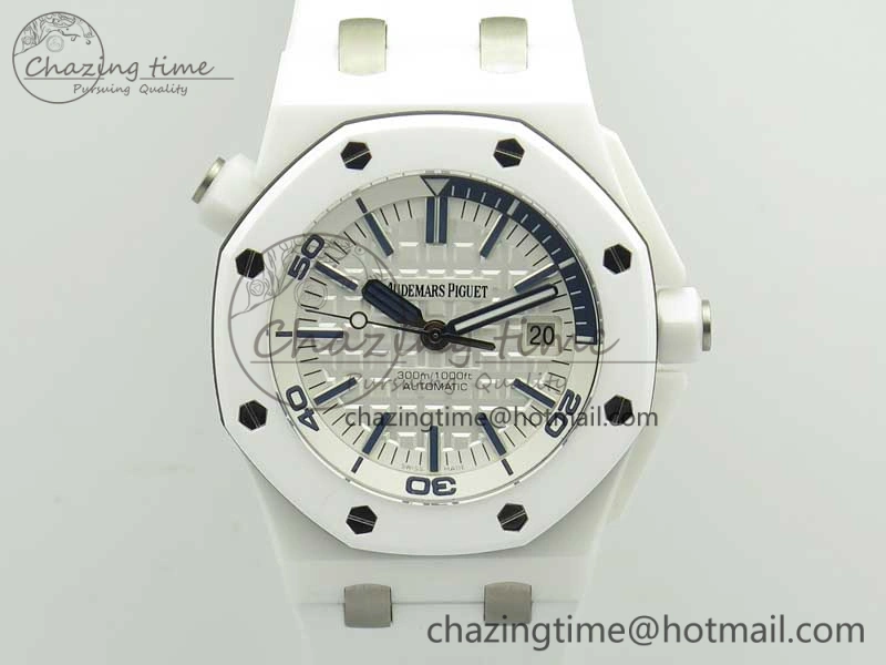 Modern Royal Oak Offshore Diver Solid White Ceramic JF 1:1 Best Edition On White Rubber Strap A3120 V 4941