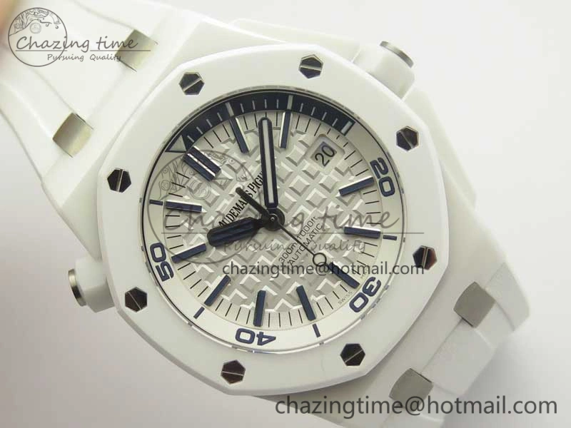Modern Royal Oak Offshore Diver Solid White Ceramic JF 1:1 Best Edition On White Rubber Strap A3120 V 4941