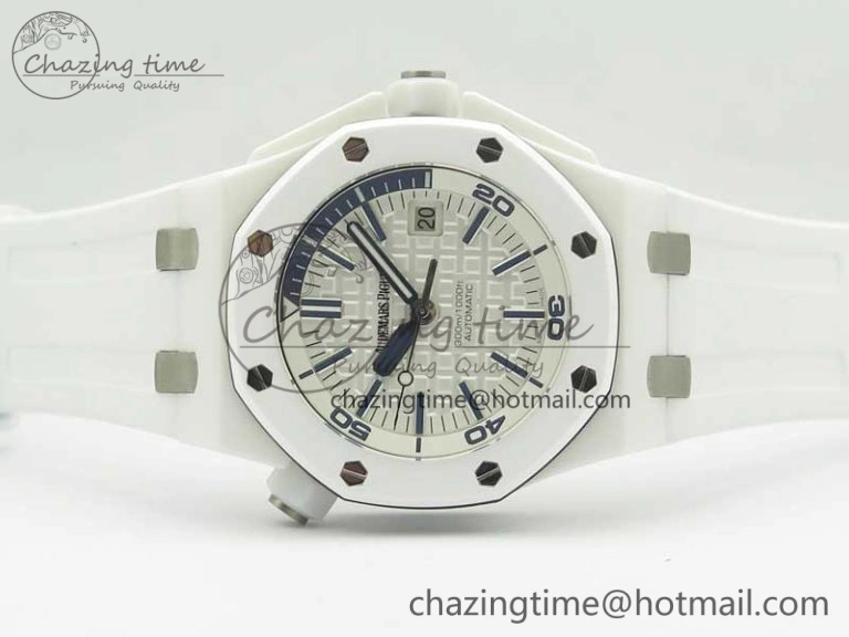 Modern Royal Oak Offshore Diver Solid White Ceramic JF 1:1 Best Edition On White Rubber Strap A3120 V 4941