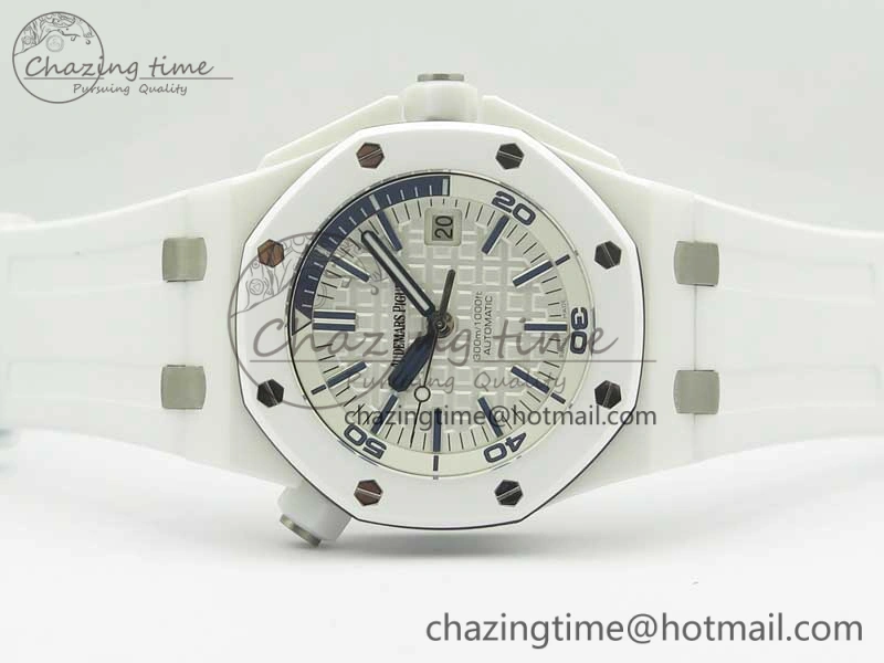 Modern Royal Oak Offshore Diver Solid White Ceramic JF 1:1 Best Edition On White Rubber Strap A3120 V 4941