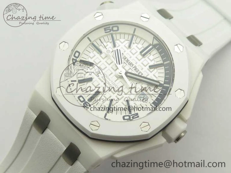 Modern Royal Oak Offshore Diver Solid White Ceramic JF 1:1 Best Edition On White Rubber Strap A3120 V 4941