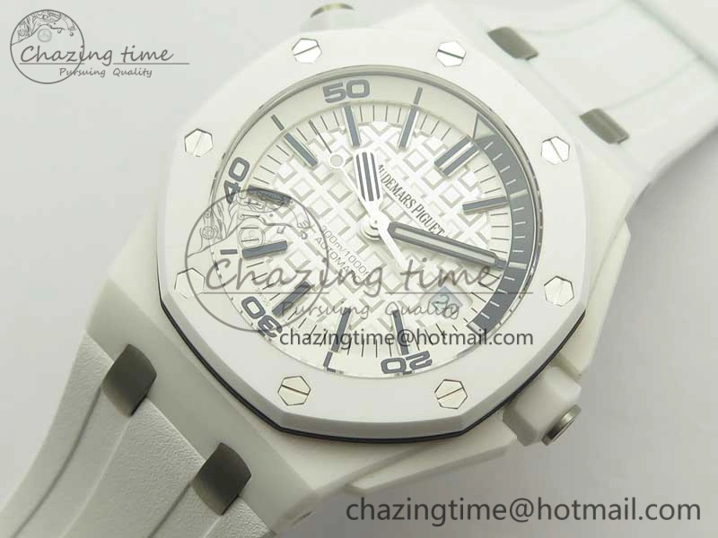 Modern Royal Oak Offshore Diver Solid White Ceramic JF 1:1 Best Edition On White Rubber Strap A3120 V 4941