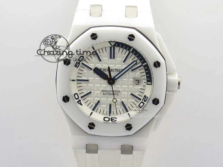 UrbanChic Royal Oak Offshore Diver White Ceramic BP-Maker On White Rubber Strap A 5042