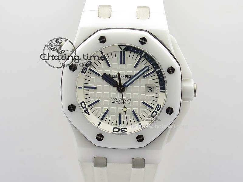UrbanChic Royal Oak Offshore Diver White Ceramic BP-Maker On White Rubber Strap A 5042