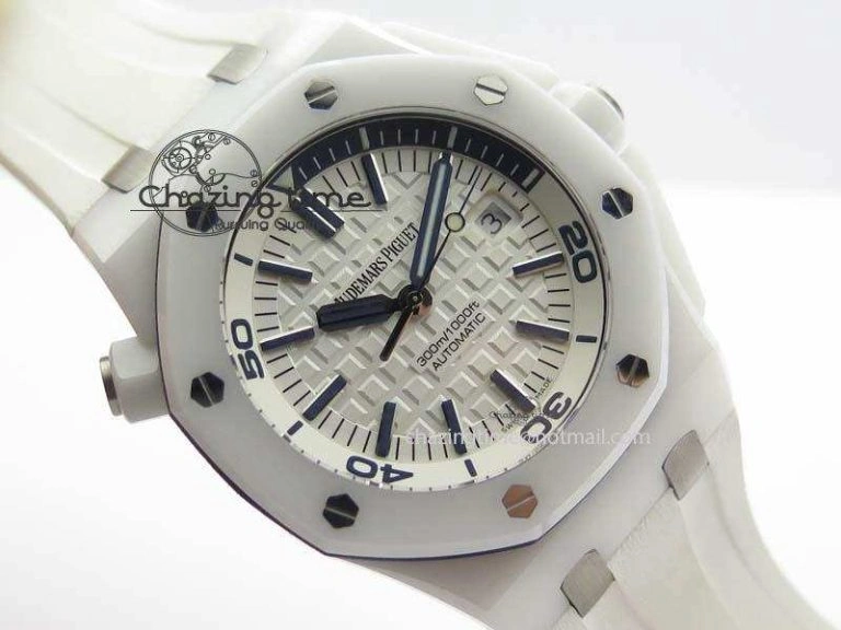 UrbanChic Royal Oak Offshore Diver White Ceramic BP-Maker On White Rubber Strap A 5042