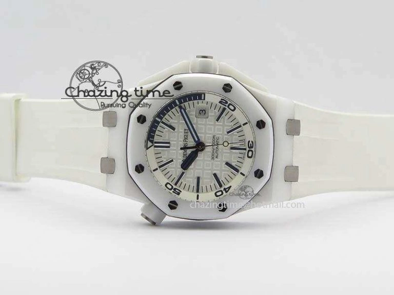 UrbanChic Royal Oak Offshore Diver White Ceramic BP-Maker On White Rubber Strap A 5042
