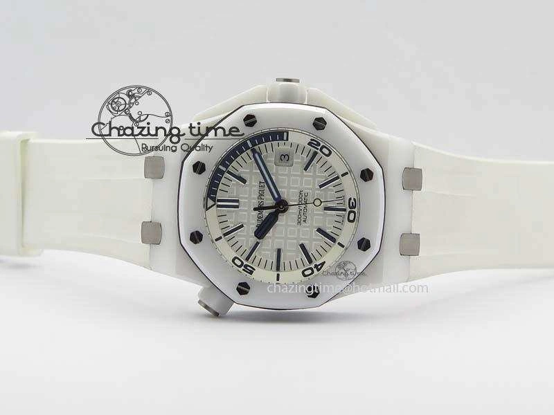 UrbanChic Royal Oak Offshore Diver White Ceramic BP-Maker On White Rubber Strap A 5042