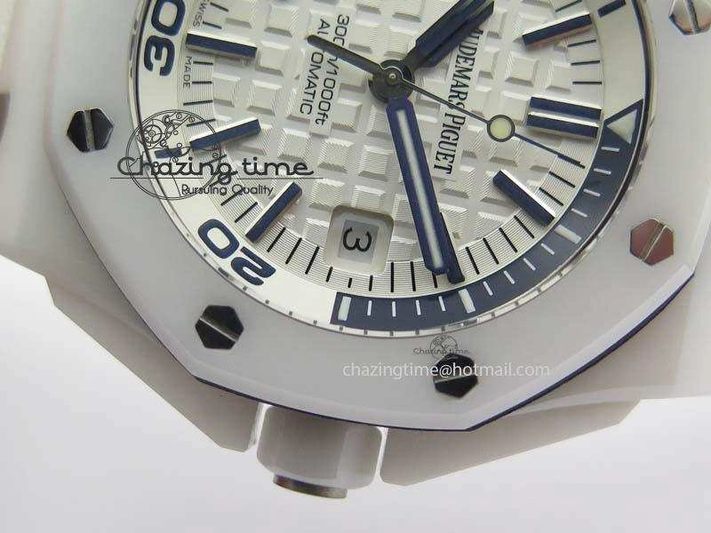 UrbanChic Royal Oak Offshore Diver White Ceramic BP-Maker On White Rubber Strap A 5042