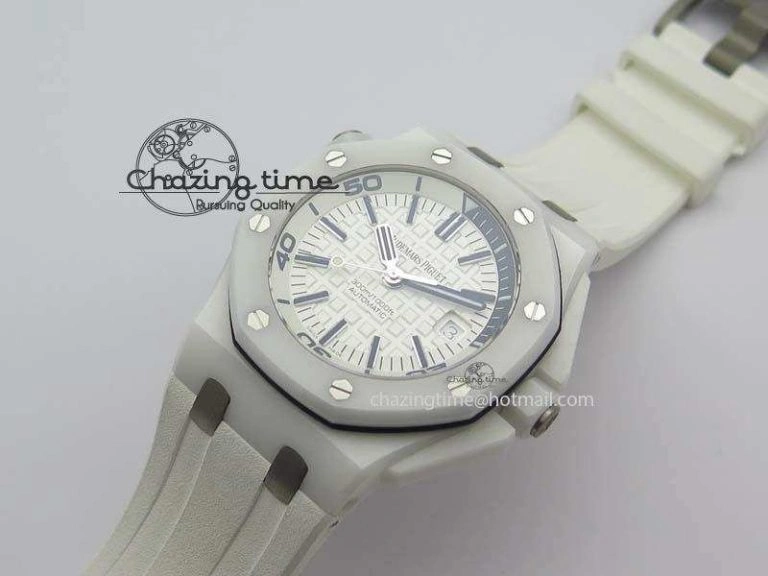 UrbanChic Royal Oak Offshore Diver White Ceramic BP-Maker On White Rubber Strap A 5042