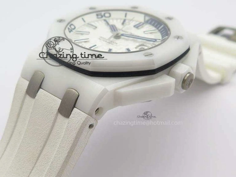 UrbanChic Royal Oak Offshore Diver White Ceramic BP-Maker On White Rubber Strap A 5042