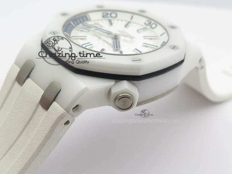 UrbanChic Royal Oak Offshore Diver White Ceramic BP-Maker On White Rubber Strap A 5042