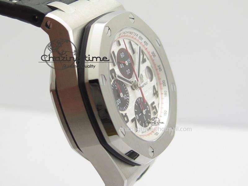 HighQuality Royal Oak Offshore JF Ultimate Edition Silver Themes On Black Leather Strap A7750 V 5071