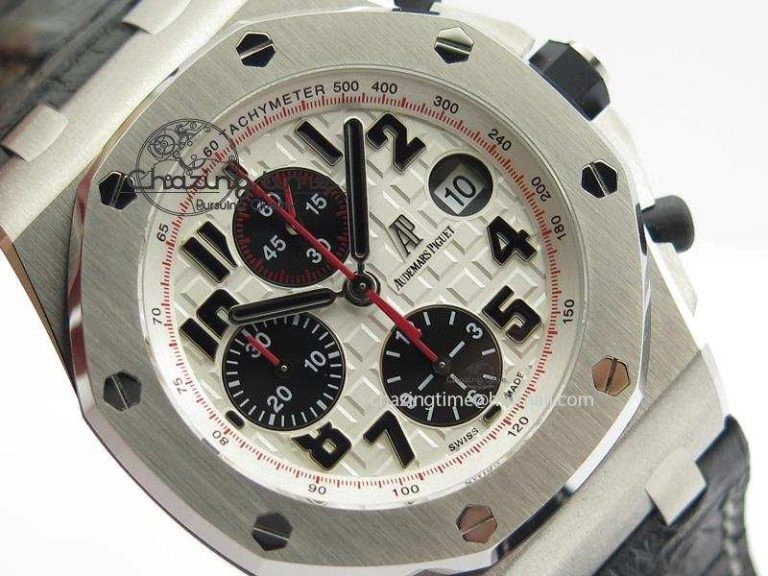 HighQuality Royal Oak Offshore JF Ultimate Edition Silver Themes On Black Leather Strap A7750 V 5071