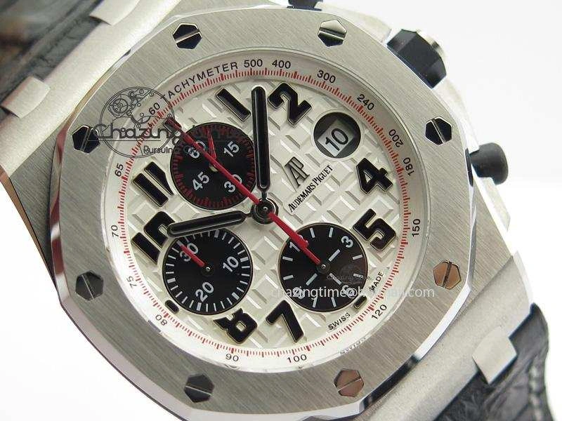 HighQuality Royal Oak Offshore JF Ultimate Edition Silver Themes On Black Leather Strap A7750 V 5071