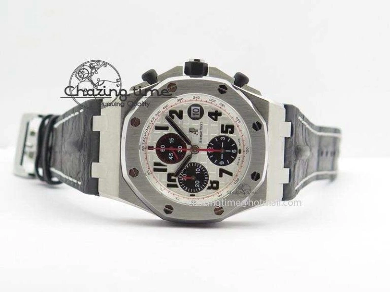HighQuality Royal Oak Offshore JF Ultimate Edition Silver Themes On Black Leather Strap A7750 V 5071